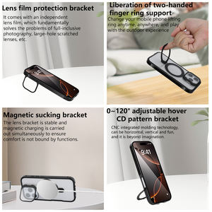 Étui transparent de support d'anneau magnétique de qualité supérieure pour iPhone 15 16 Pro Max Plus avec protecteur d'écran cadre en métal en aluminium couverture antichoc - Product Image 5