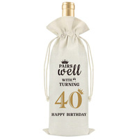 Sac à vin en lin VELENTI pour 50e anniversaire avec cordon de serrage et citation humoristique – Cadeau idéal pour femme, meilleure amie, épouse, maman, collègue, sœur