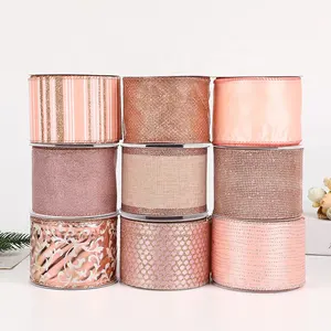 Glitter Wire Edged Ribbon Roll Sommer Wired Ribbon 2,5 Zoll für Craft Home Made Wreath Holiday Party Dekor