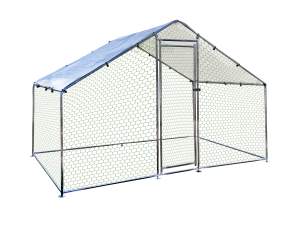 Güneş ve yağmura dayanıklı galvanizli çelikten yapılmış, naylon ağ kaplamalı, dış mekan tavuk kümesi, gümüş rengi, 3x2x2 metre. - Product Image 3