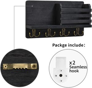 Factory Wall <b>Shelf</b> Wood Custom Wholesale Entryway Door Storage Rack Wooden Mail Sorter Organizer With 4 Double Key <b>Hooks</b> - Product Image 5