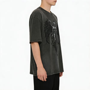 T-shirt Dark Angel da <span class=keywords><strong>uomo</strong></span> oversize in cotone nero, moda gotica fantasy - Product Image 2