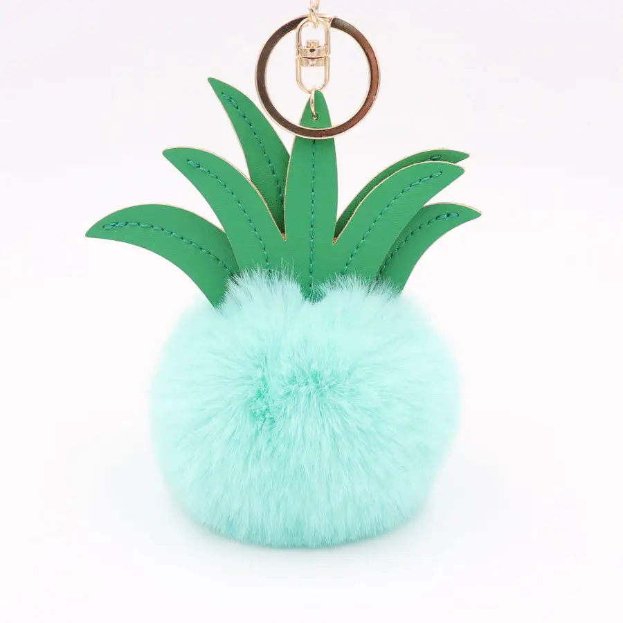 Hy Mode Nieuwe Ananas Blad Haarbal Sleutelhanger Hanger Pu Lederen Fruittas Auto