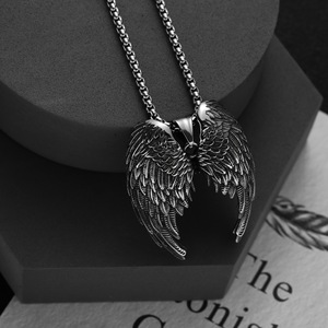 <b>Angel</b> Wings Necklace Silver Tibetan Silver Pendant Retro Punk Style <b>Gift</b> Jewelry Fashion Accessory - Product Image 4