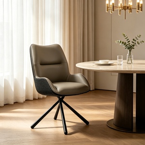 Two-Tone Leather Fabric Swivel <b>Dining</b> <b>Chair</b>, 360 Degree Rotatable Accent <b>Chair</b> with Black Star Metal Legs for Modern Home <b>Dining</b> - Product Image 2