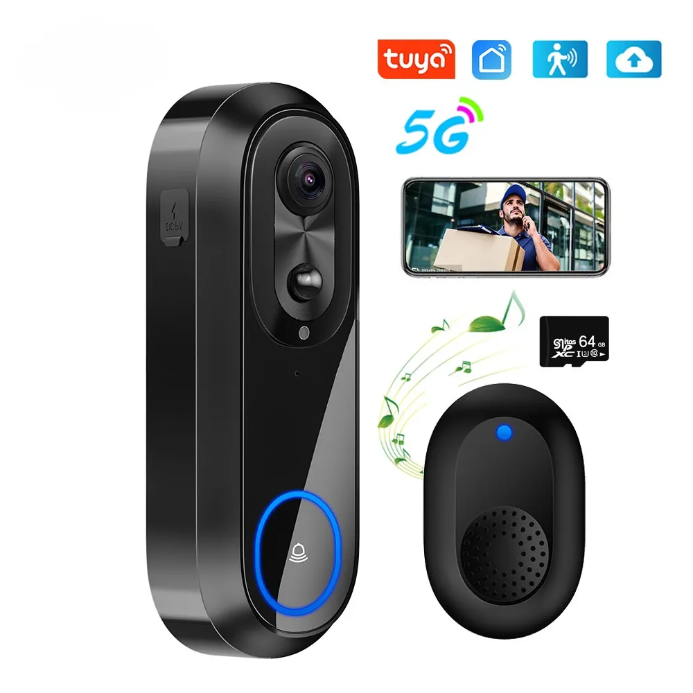 5g 2.4g Wifi Video campanello 1080p Wireless Dual Band Tuya App Smart Intercom Camera Ring Bell con batteria da 9000mah