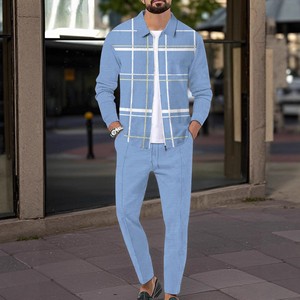 Completo Sportivo da <span class=keywords><strong>Uomo</strong></span> Stile Vintage, Giacca <span class=keywords><strong>Slim</strong></span>-<span class=keywords><strong>fit</strong></span> con Zip e Tasche, Tessuto Lavorato a Maglia con Motivo Stampato - Product Image 1
