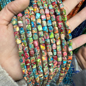 6*8Mm Không Thường Xuyên Hình Chữ Nhật Đầy Màu Sắc Imperial Jasper Đá Hạt <span class=keywords><strong>Cube</strong></span> Hình Chữa Bệnh Đá Quý Để Làm Đồ Trang Sức - Product Image 5