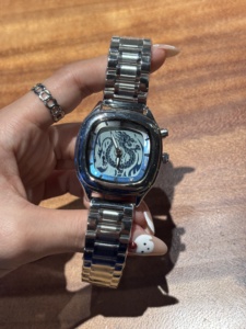 레트로 스퀘어 바운스 디지털 시계 합금 케이스 유리 스테인레스 스틸 스트랩 방수 3BAR 미래 기술 스타일 - Product Image 4