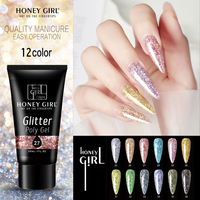 HONEY GIRL Nouveaux produits Gel à ongles à séchage rapide à paillettes 12 couleurs Gel poly LED/UV 30ml Gel poly acrylique pour ongles