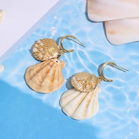 Boucles d'oreilles pendantes en forme de C pour l'été, plaquées or, avec coquillages, étoiles de mer, conques et perles, thème océan, bijoux de vacances en émail