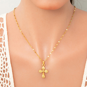 <b>Cross</b> Necklace 18K Gold Plated <b>Cross</b> Pendant Prong Setting Fashion Clavicle <b>Chain</b> Gift Jewelry - Product Image 2