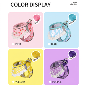 Arnés de malla ajustable para mascotas, chaleco con estampado de fresas para perros y gatos con correa rosa - Product Image 5