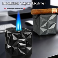 Torche de table multifonctionnelle de luxe, coupe-vent, en métal, briquet à cigare, flamme jet, rechargeable au butane, portable, camping en plein air