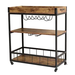 <span class=keywords><strong>Chariot</strong></span> <span class=keywords><strong>chariot</strong></span> de service Mobile, Vintage industriel, Style rustique, en <span class=keywords><strong>bois</strong></span> et métal, cuisine, Bar à roulettes, <span class=keywords><strong>chariot</strong></span> avec porte-vin - Product Image 1