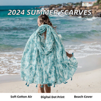 NOUVEAU Châle de protection solaire pour femme, style bohème ethnique, écharpe pare-soleil en soie de Bali bleue à franges feuille de bananier