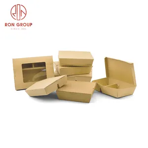 Wholesale factory supplier customized lunch eco friendly high quality recycled brown kraft plastic disposable paper food boxes