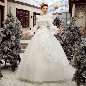 S828Q 2025 nuove spose si sposano in inverno caldo e spesso a maniche lunghe autunno inverno temperamento alla moda abito da sposa - Product Image 2