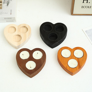 Heart Shaped <b>Wood</b> Candle Holder 3 Hole For Home Decoration Wedding - Product Image 5