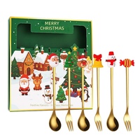 Coffret Cadeau Créatif de Mini Cuillères et Fourchettes en Acier Inoxydable pour Noël, Figurine Bonhomme de Neige