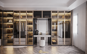 Custom Modern Dressing Room Closet <strong>Glass</strong> Wooden <strong>Furniture</strong> Women's I Shape <strong>Bedroom</strong> Wardrobe - Product Image 5