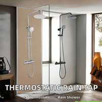 Mitigeur de douche thermostatique moderne en laiton brossé, monocommande, mural, avec cartouche céramique, barre coulissante et douchette pluie pour villa et hôtel