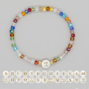 No MOQ fatto a mano placcato in <span class=keywords><strong>oro</strong></span> alla moda ciondolo conchiglia bohémien alfabeto A-Z lettere iniziali perline di cristallo colorato bracciale per bambini - Product Image 4