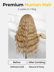 วิกผมลอนคลื่นสีบลอนด์ท็อฟฟี่ 12A แบบหลวมๆ  ขนาด 13x4  วิกผมหน้าผากลูกไม้ HD  ทำจากผมแท้  แบบ Double Drawn  ผมดิบ  ไม่ต้องใช้กาว  และถอนไรผมด้านหน้าแล้ว - Product Image 4