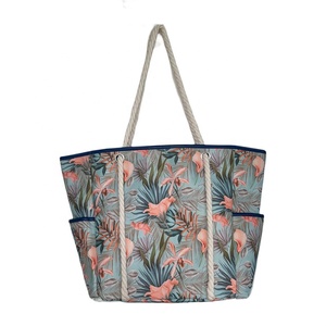 Fournisseur Nouveau style Sac à bandoulière tendance personnalisé Impression de flamants roses Shopping <span class=keywords><strong>Tole</strong></span> Sacs de plage Coton - Product Image 5