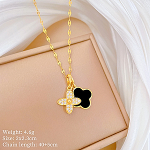 Collar <span class=keywords><strong>de</strong></span> Acero Inoxidable con Baño <span class=keywords><strong>de</strong></span> Oro <span class=keywords><strong>de</strong></span> 18K y Zirconia, Diseño <span class=keywords><strong>de</strong></span> Trébol <span class=keywords><strong>de</strong></span> Cuatro Hojas, Resistente al Deslustre, para Mujer - Product Image 2