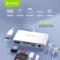 BAVIN Otg32 Otg39 5 in 1 5gbps Usb3.0 Tf Sd 3.5mm Tipe c Transport Usb c Male Otg Adapter Converter Usb c Otg