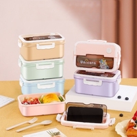 Boîte à lunch en plastique pour enfants, étudiants, bureau, école, 1100 ml, sans BPA, compatible micro-ondes, avec couverts