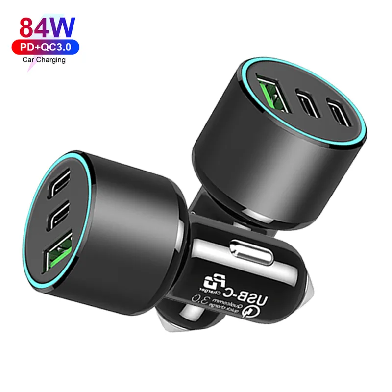 USB C Car Charger Fast Charging 84W Type C Car Charger Adapter Smart Cargador de Celular Smartphone Mobile Chargeur For iPhone