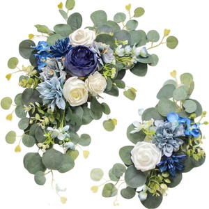Couronne de fleurs artificielles en soie, roses et feuilles d'eucalyptus, faite à la main, décoration pour la maison, fête des mères - Product Image 5