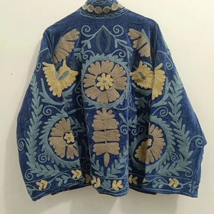 Vintage Embroidered Suzani Quilted Autumn Winter Fleece Jacket with Cotton Filling Windproof <b>Button</b> <b>Coat</b> Reversible Eco-Friendly - Product Image 2