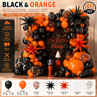 Kit d'arche de ballons d'Halloween, guirlande de ballons en latex orange et noir avec confettis, ballons étoiles, décoration de fête pour enfants, déguisement ou friandise