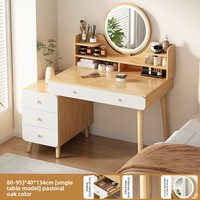 Coiffeuse moderne minimaliste en chêne massif durable avec miroir LED, 5/6 tiroirs de rangement, couleur crème, pour salon