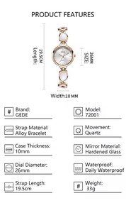 Montre GEDI pour femme, style féminin, luxe léger, minimaliste, design épuré, montres compactes à quartz de niche - Product Image 2
