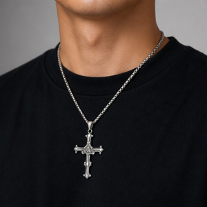 yunnique Stainless Steel <b>Cross</b> Pendant Necklace For Men Punk Retro Style Geometric Design JD215 - Product Image 4
