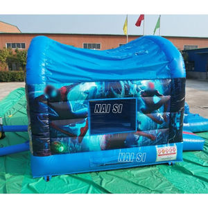 Aire de jeux gonflable avec château gonflable et toboggan bleu, motif dessin animé, équipement de fête, <span class=keywords><strong>location</strong></span> d'attractions gonflables - Product Image 5