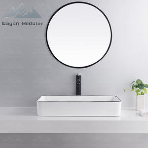 Lavabo en céramique blanc rectangulaire moderne Wayon avec bord noir pour salle de bain - Product Image 4