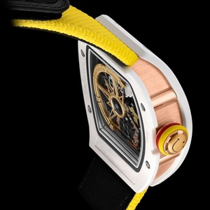 Reloj de pulsera para mujer con diseño de cara sonriente, estilo dulce y moderno, esqueletizado, mecánico, caja blanca con correa amarilla, a la moda - Product Image 5