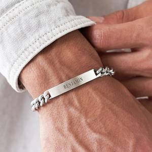 <span class=keywords><strong>Bracelet</strong></span> de bijouterie avec nom personnalisé Bijouterie en acier inoxydable Bijouterie <span class=keywords><strong>Bts</strong></span> en argent mat 18 carats <span class=keywords><strong>Bracelet</strong></span> de chaîne gourmette personnalisé pour homme - Product Image 3