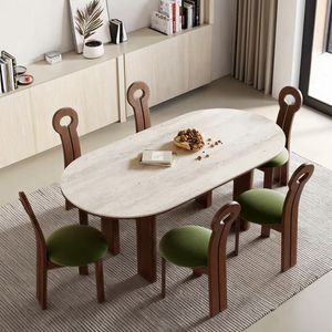 Pháp Retro rắn gỗ Bàn Ăn Hiện đại phong cách cổ xưa hình chữ nhật Hang đá tấm bàn ăn và ghế đặt cao cấp - Product Image 6