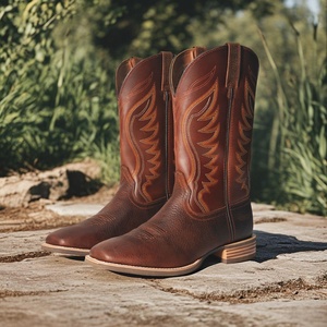 Venta al por mayor botas de vaquero Dropshipping cuero genuino punta cuadrada Vintage estilo occidental Botines altos para hombres zapatos del desierto - Product Image 6