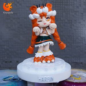 Sculpture en fibre de verre de fille tigre de dessin animé sur le thème de Harbin, ornement de réception touristique de la <span class=keywords><strong>ville</strong></span>, décoration de bloc sur le thème de la glace et de la neige - Product Image 1