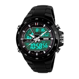 Montre-bracelet sportive Skmei 1016 avec logo OEM pour hommes, cadran bicolore cool, lumineux, tendance, bracelet en PU, grand cadran électronique - Product Image 1