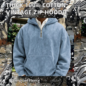 Sweat-shirt à capuche zippé quart de tour bleu clair premium en molleton texturé doux, coupe décontractée, style streetwear décontracté - Product Image 2