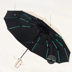 Parapluie extra large renforcé, résistant au vent et à la pluie, pliable en trois sections, 24 baleines, double usage, résistant aux UV, entièrement automatique - Product Image 5