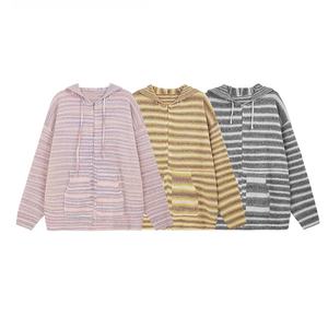 <span class=keywords><strong>Pull</strong></span> à fermeture éclair en maille lâche à rayures <span class=keywords><strong>pastel</strong></span> pour <span class=keywords><strong>femme</strong></span>, de haute qualité, 400 GSM, logo personnalisé, hiver, décontracté, streetwear quotidien, épais - Product Image 4